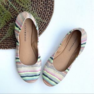 Lucky Brand Women’s Shoes Emmie Striped Leather Flats Multicolor 9.5